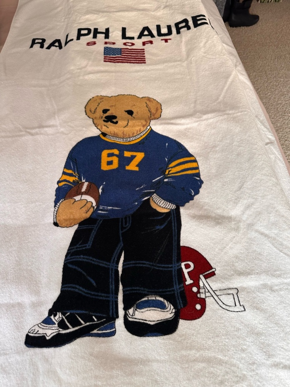 NWT Ralph Lauren Home Football Bear Beach Towel.